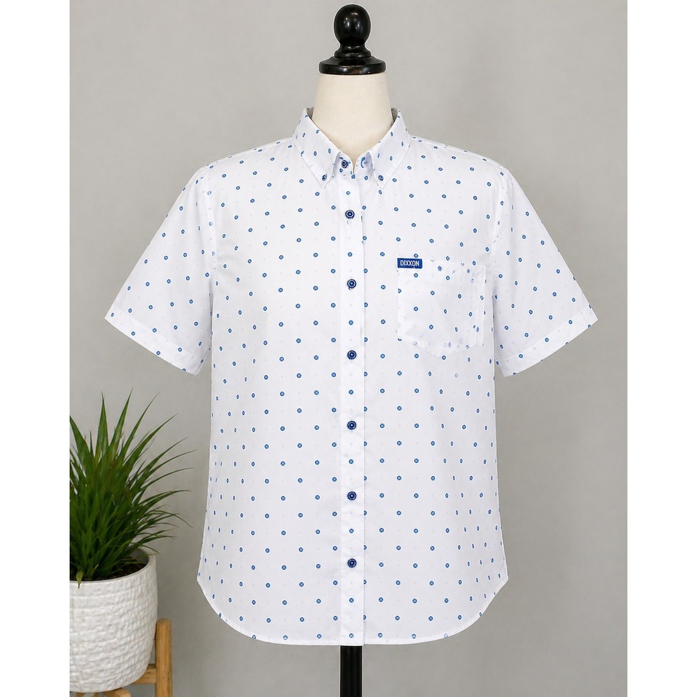 Dixxon Men Medium White Blue Polka Dot Shirt Casual Streetwear Minimalist Summer